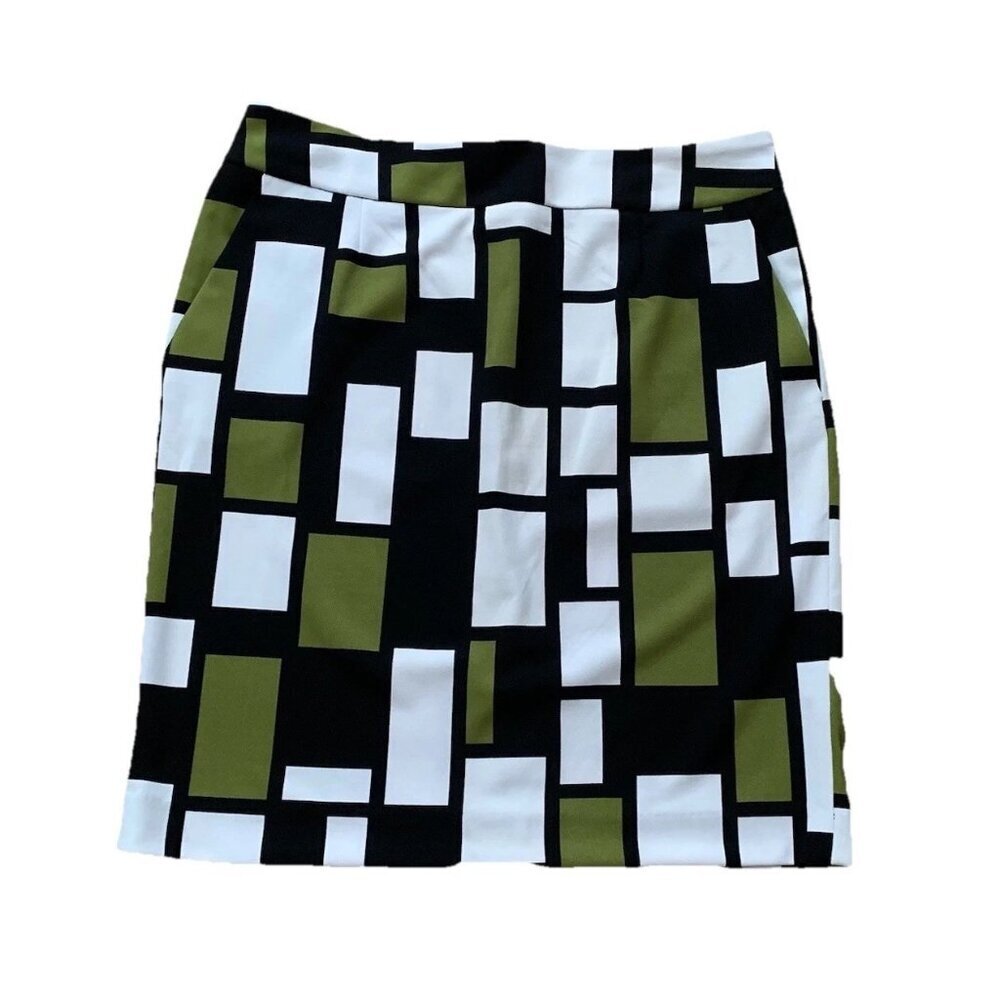 Premise Studio Pencil Straight Skirt Green Black White Stretch Womens 10 NWT